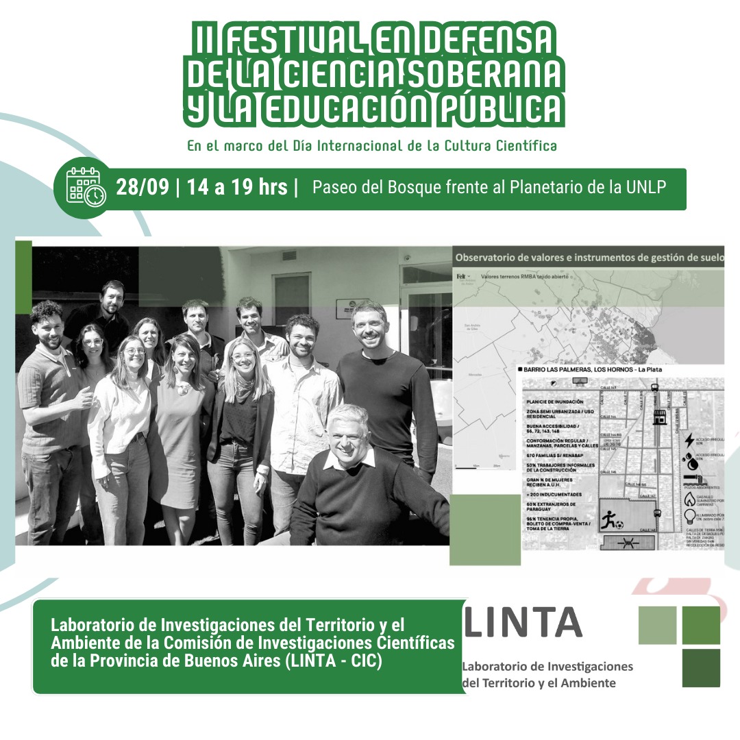 Read more about the article En el marco del Dia Internacional de la Cultura Científica, el LINTA participará del III Festival en Defensa de la Ciencia Soberana y la Educación Pública, el sábado 28 de Septiembre en el horario de 14 a 19 horas. Paseo del Bosque frente al Planetario de la UNLP.